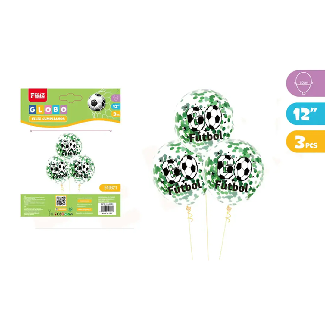 GLOBOS R12 FUTBOL CON LENTEJUELAS X3U