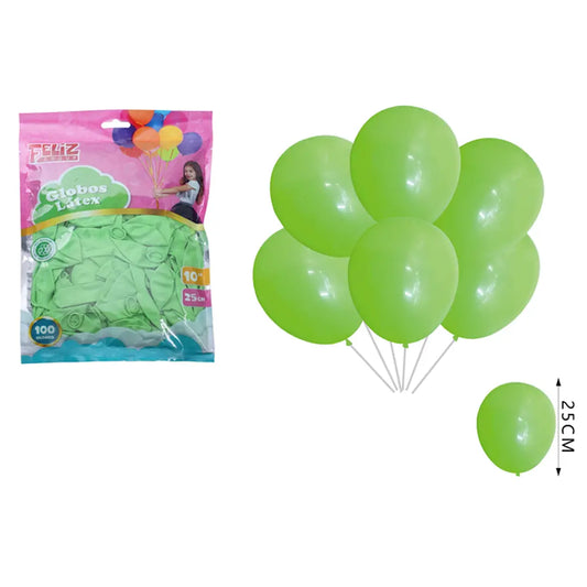 GLOBOS VERDE CLARO 25CM X100U