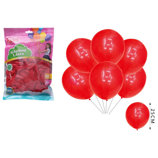 GLOBOS ROJO FUERTE 25CM X100U