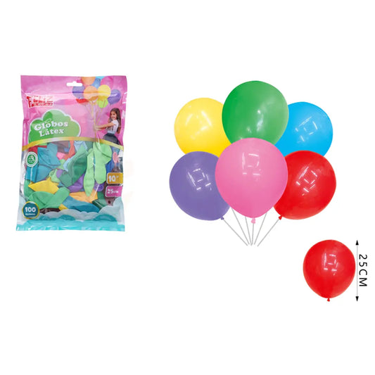 GLOBOS MULTICOLORES 25CM X100U