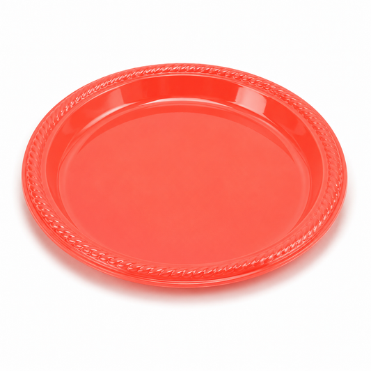 PLATO PLASTICO ROJO 23CM X10U
