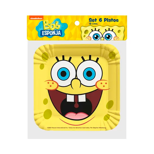 PLATOS DE CARTON BOB ESPONJA 18 CM X6U
