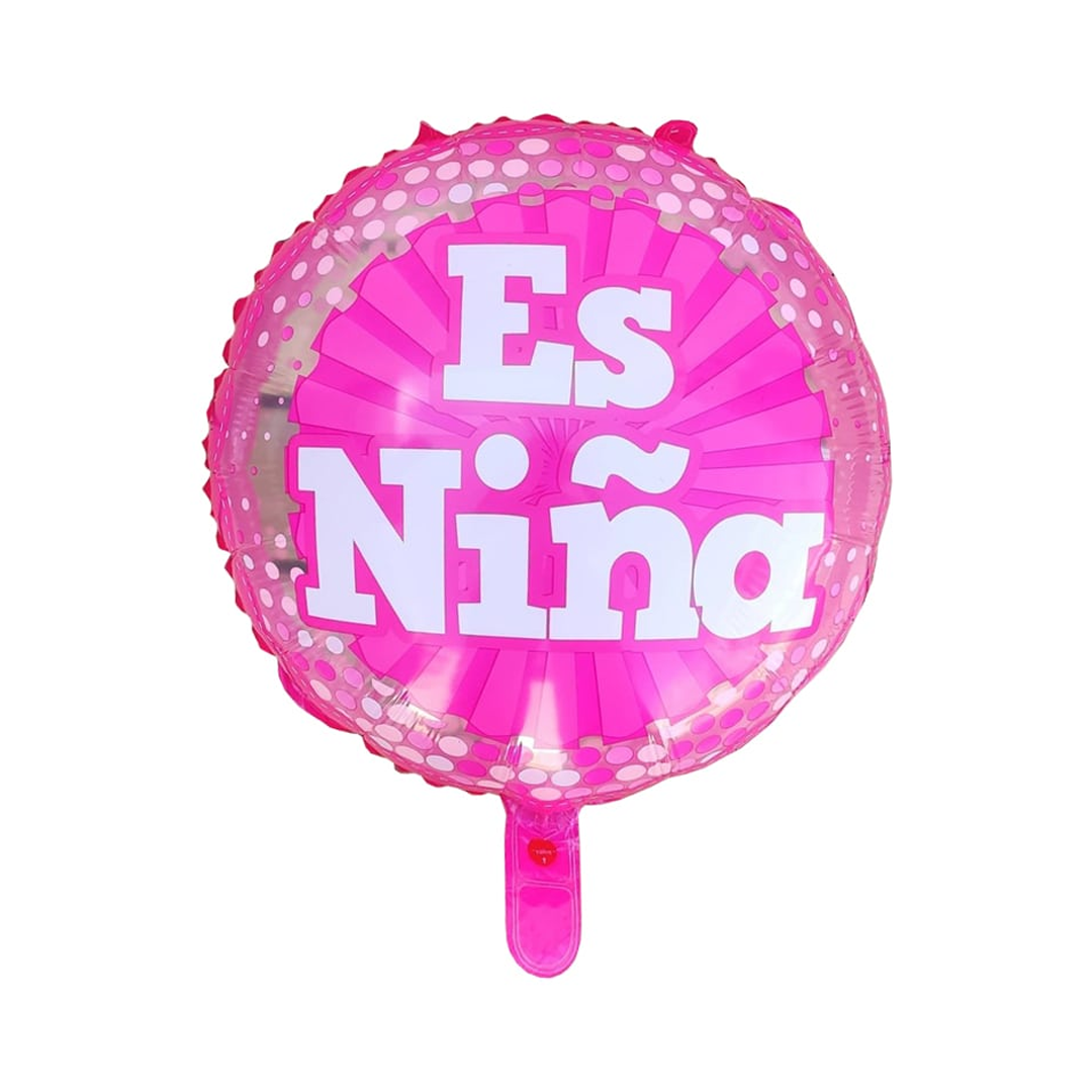 GLOBO METALICO  ROSADO "ES NIÑA" 18" 45CM X1U