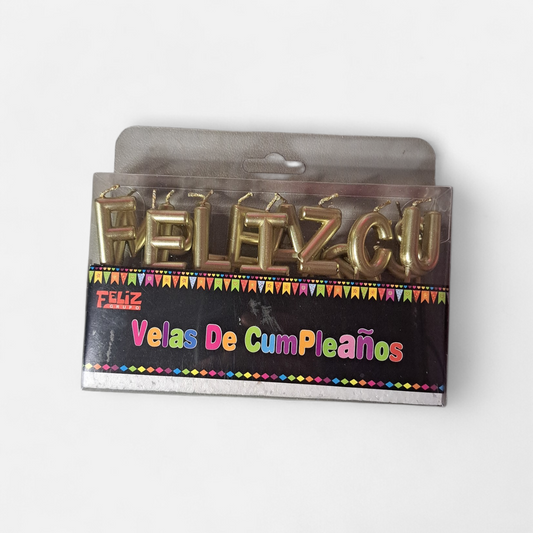 VELA FRASE FELIZ CUMPLEAÑOS METALICA DORADA X1U