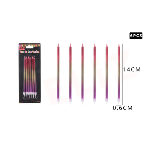 VELAS COLORES DEGRADADOS ROJA/AMARILLO/FUCSIA X6U
