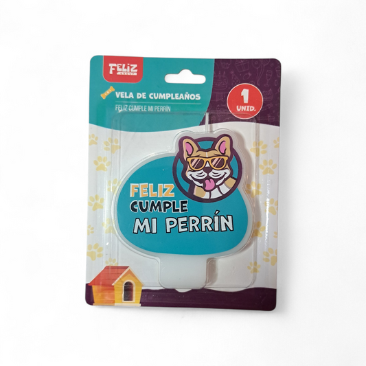 VELA FRASE "FELIZ CUMPLE MI PERRIN" X1U