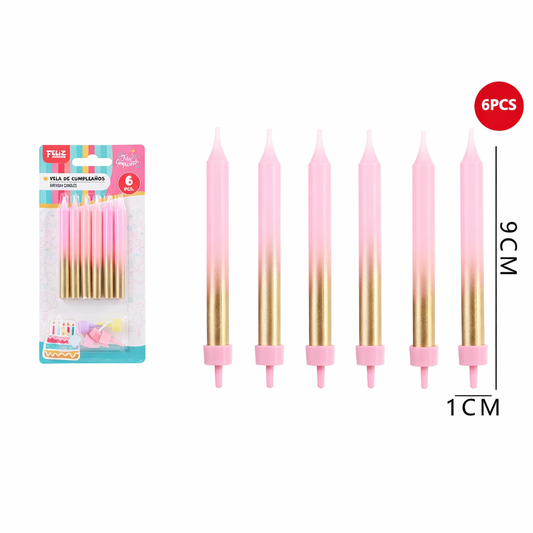 VELAS COLORES DEGRADADOS ROSADO/DORADO X6U