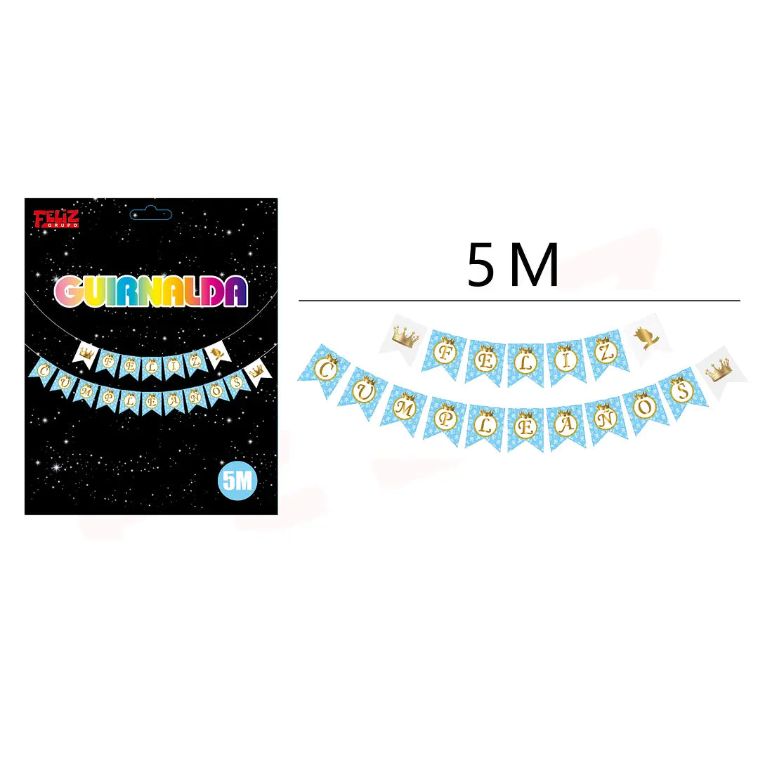 GUIRNALDA FELIZ CUMPLEAÑOS CORONA CELESTE 5M X1U