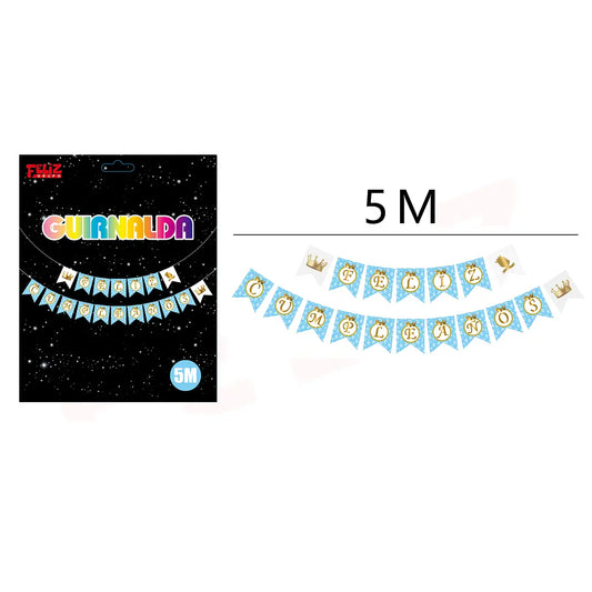 GUIRNALDA FELIZ CUMPLEAÑOS CORONA CELESTE 5M X1U