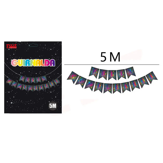 GUIRNALDA FELIZ CUMPLEAÑOS NEGRO MULTICOLOR X1U