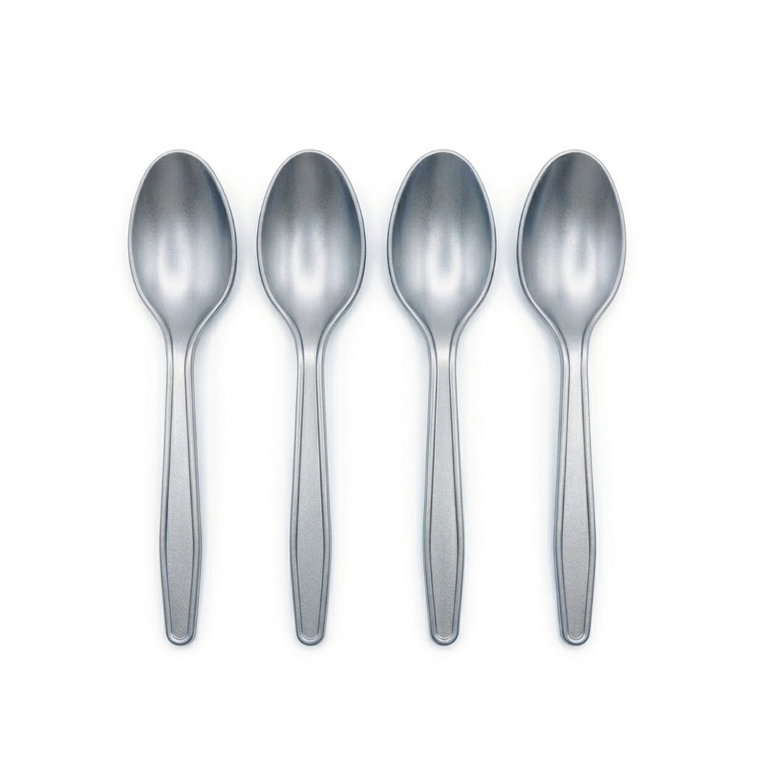CUCHARAS PLASTICOS PLATEADO X6U