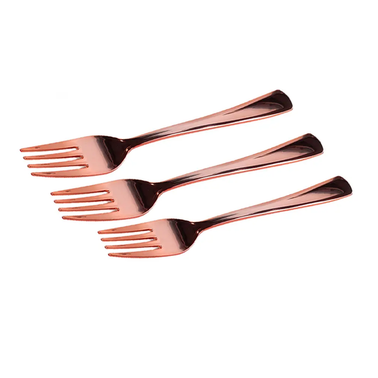 TENEDORES PLASTICOS ORO ROSA