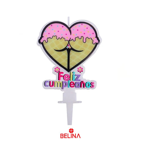 VELA FRASE FELIZ CUMPLEAÑOS HELADO X1U