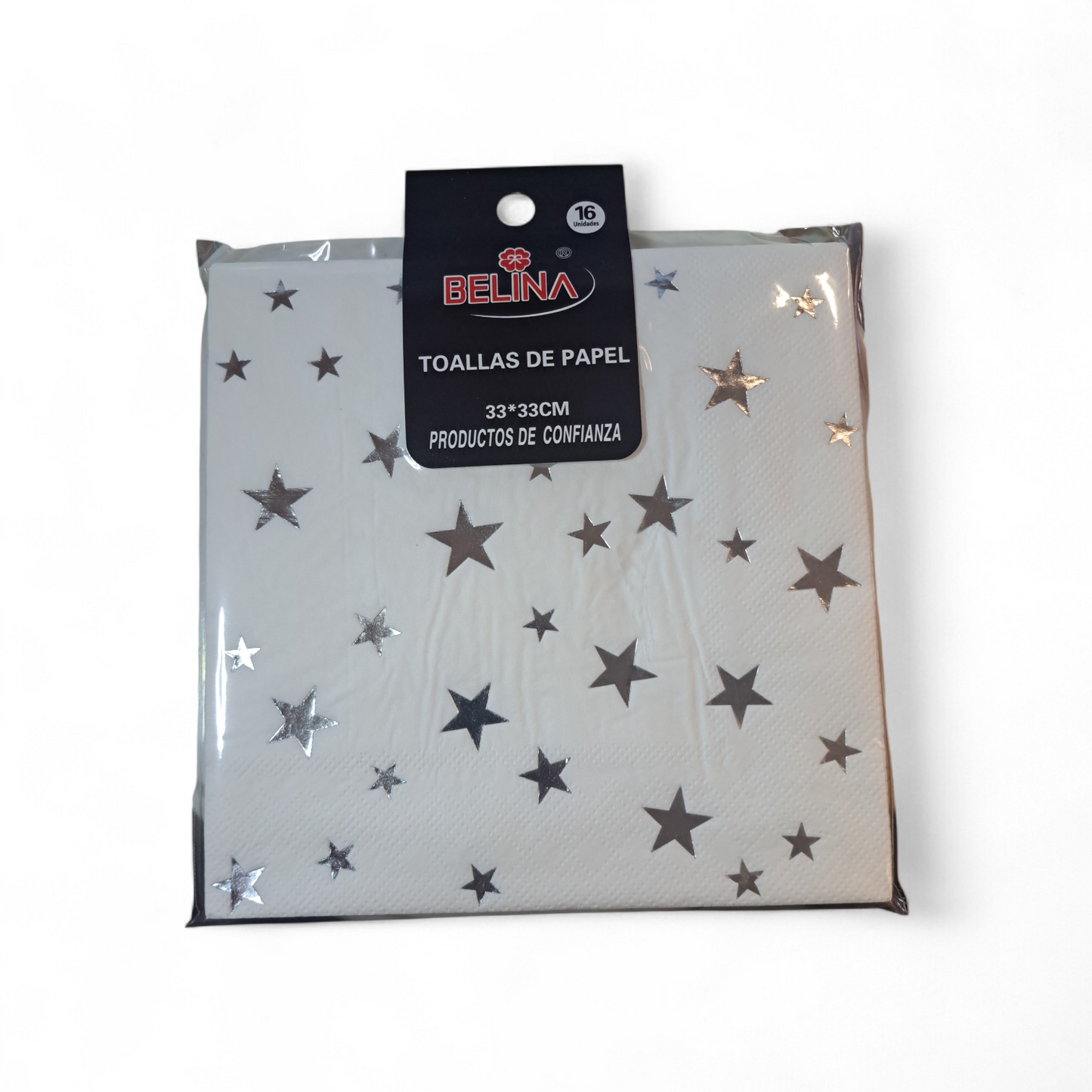 SERVILLETAS ESTRELLAS PLATEADA/BLANCA 33X33CM X16U