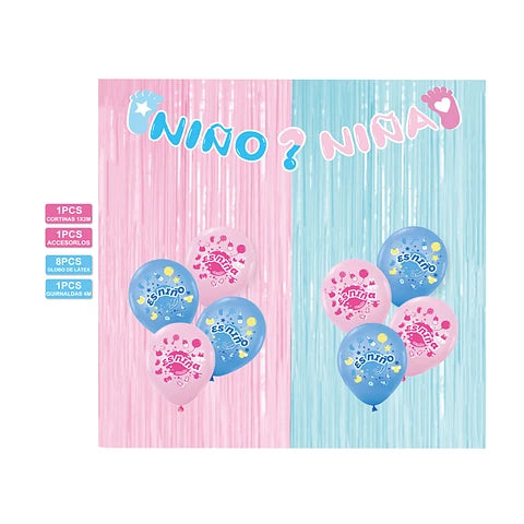 SET DE GLOBOS/CORTINA/GUIRNALDA "NIÑA O NIÑO" X1U