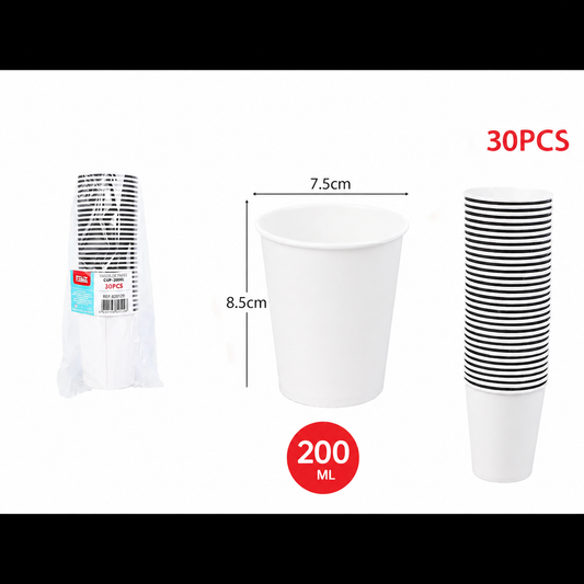 VASOS DE PAPEL BLANCO 200ML X30U