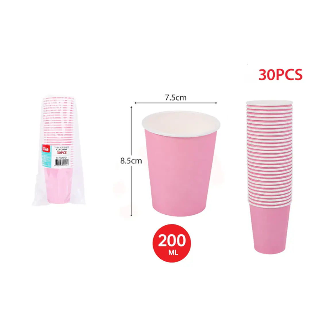 VASOS DE PAPEL ROSADO 200ML X30U