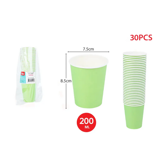 VASOS DE PAPEL VERDE 200ML X30U