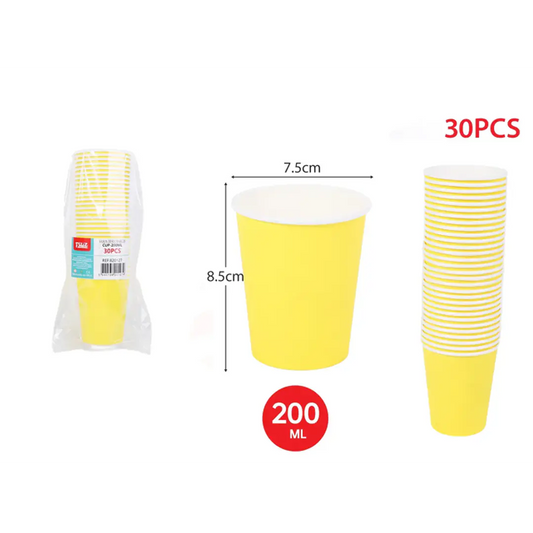 VASOS DE PAPEL AMARILLO 200ML X30U