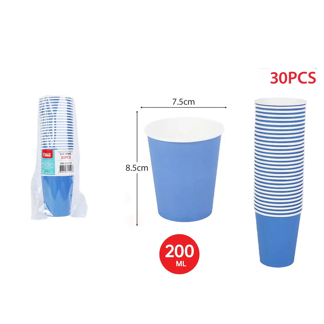 VASOS DE PAPEL AZUL 200ML X30U