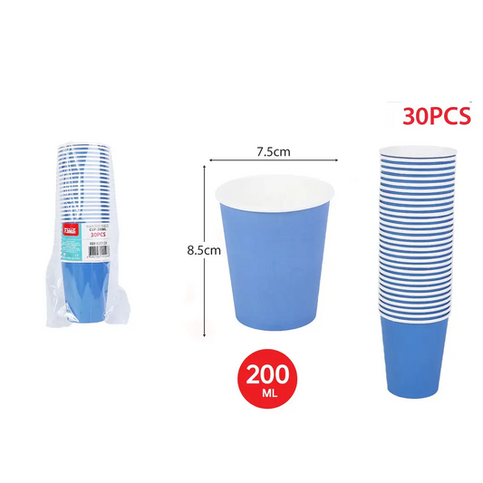 VASOS DE PAPEL AZUL 200ML X30U