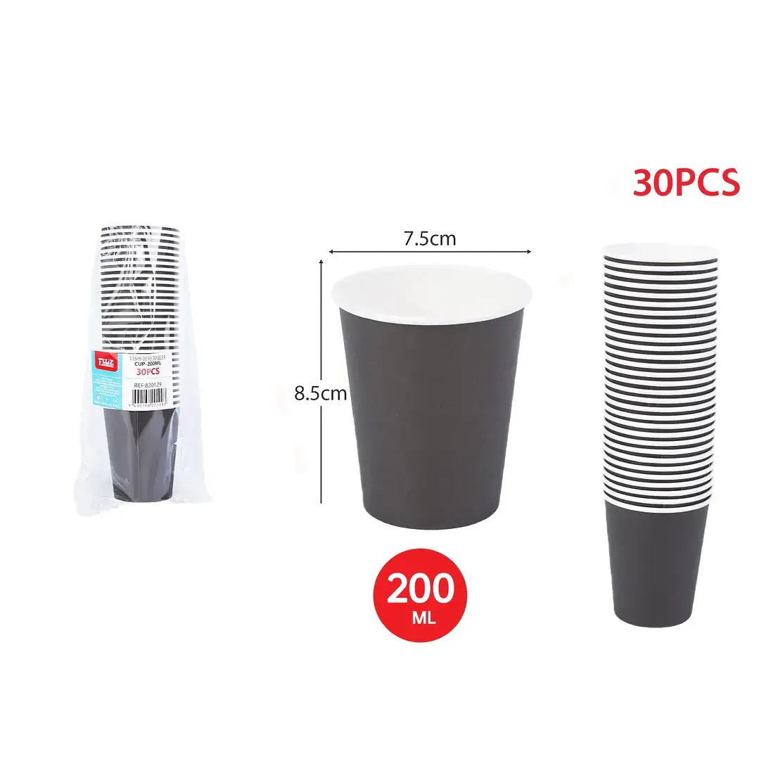 VASOS DE PAPEL NEGRO 200ML X30U