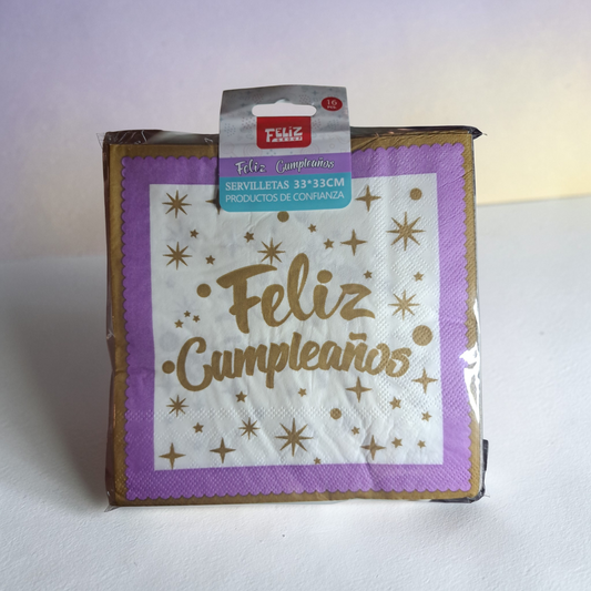SERVILLETAS FELIZ CUMPLEAÑOS LILA 33X33CM X16U