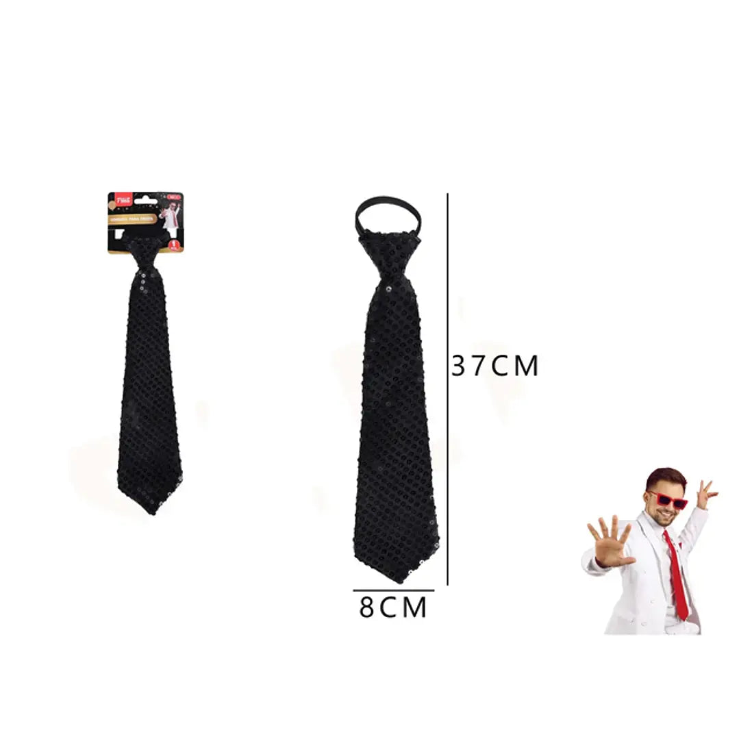 CORBATA DE FIESTA LENTEJUELA NEGRO 8*37CM  X1U