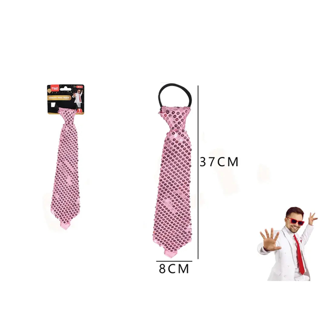 CORBATA DE FIESTA LENTEJUELA ROSADO 8*37CM X1U