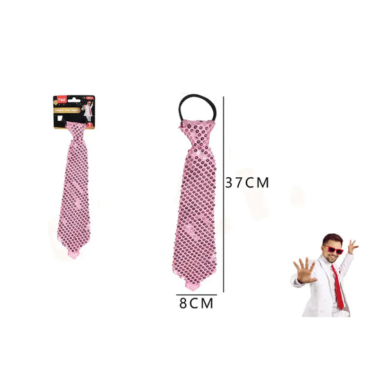 CORBATA DE FIESTA LENTEJUELA ROSADO 8*37CM X1U