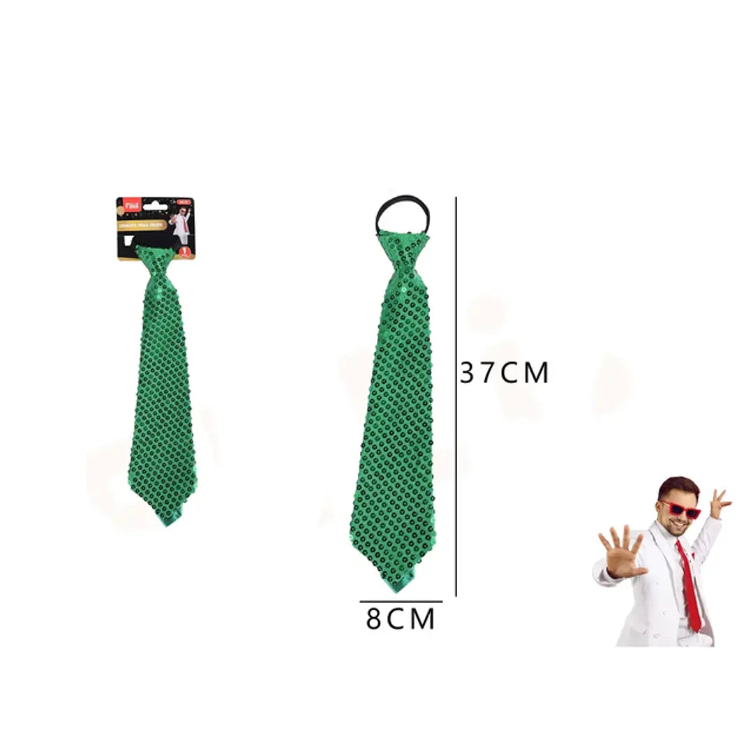 CORBATA DE FIESTA LENTEJUETA VERDE 8*37CM X1U