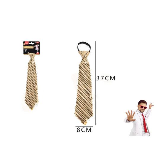 CORBATA DE FIESTA LENTEJUETLA DORADO 8*37CM X1U