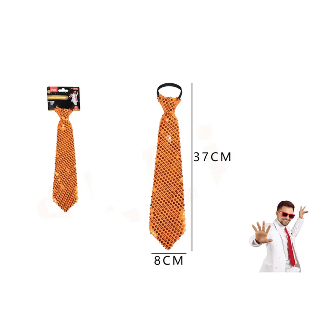 CORBATA DE FIESTA LENTEJUETLA NARANJA 8*37CM X1U