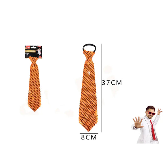 CORBATA DE FIESTA LENTEJUETLA NARANJA 8*37CM X1U
