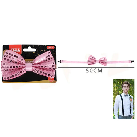 CORBATIN DE FIESTA LENTEJUELA ROSADO 50CM X1U