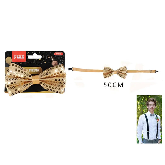 CORBATIN DE FIESTA LENTEJUELA DORADO 50CM X1U
