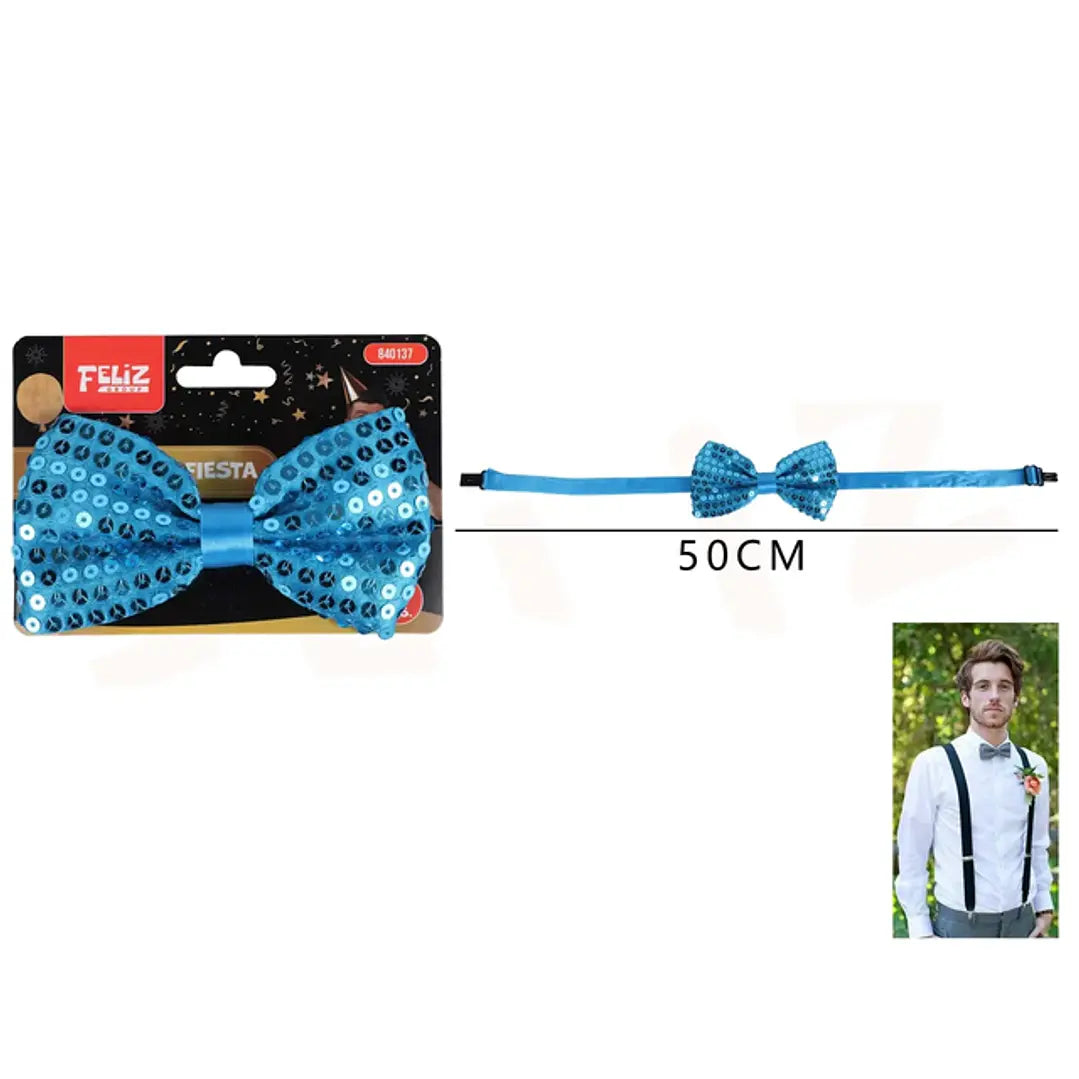 CORBATIN DE FIESTA LENTEJUELA CELESTE 50CM X1U