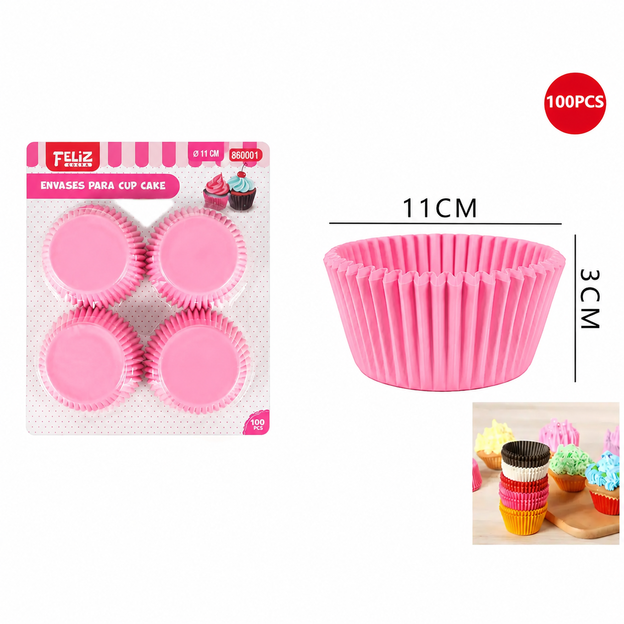 ENVASES CUP CAKE ROSA X100U