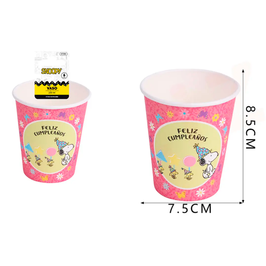 VASO DE PAPEL SNOOPY 250ML X6U