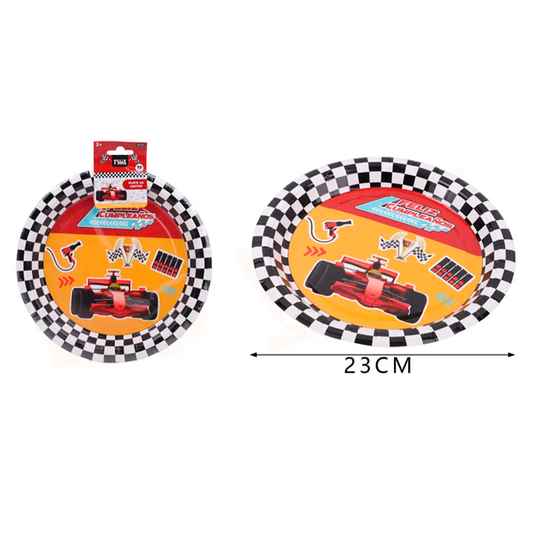 PLATOS DE CARTON AUTOS CARRERA 23CM X6U