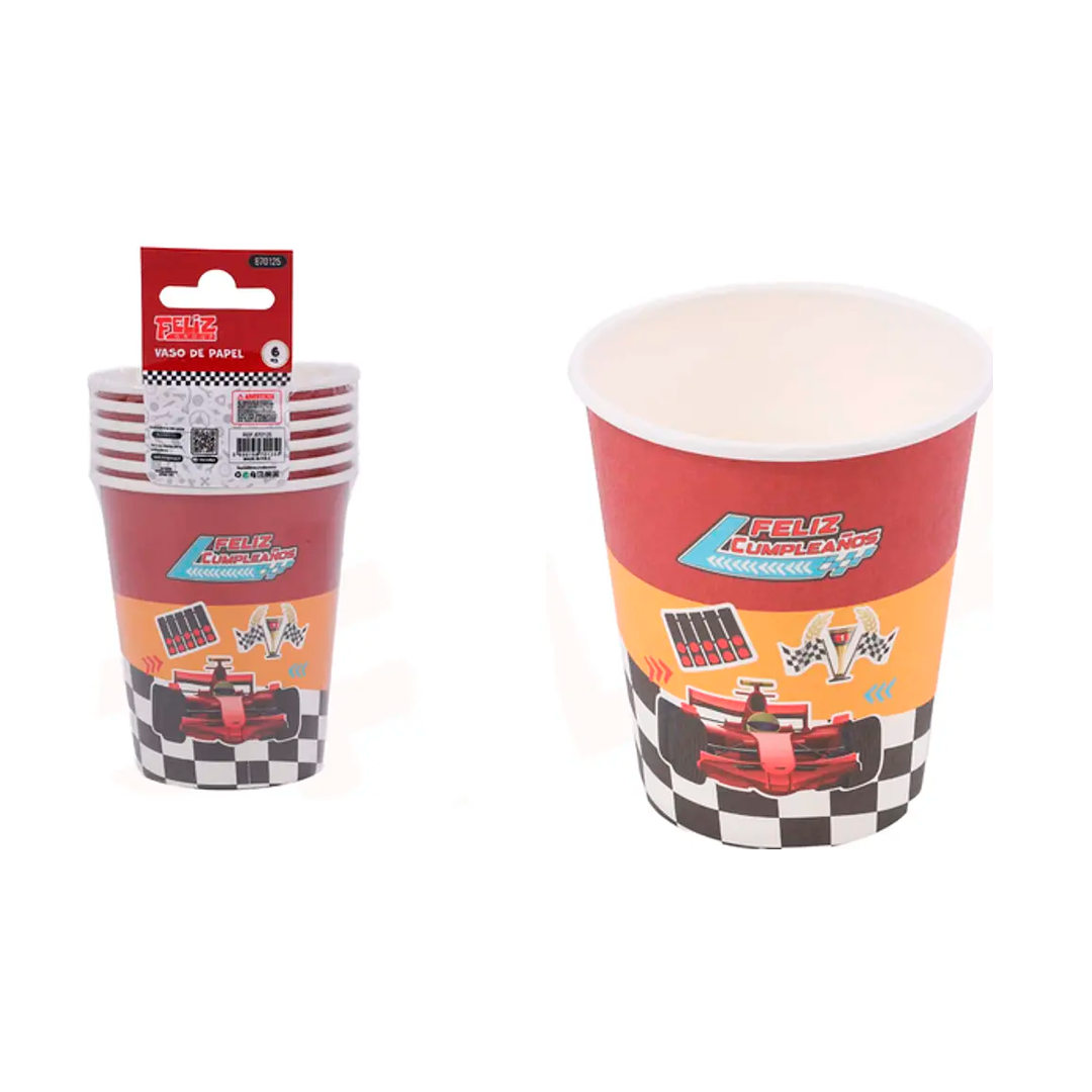 VASOS DESECHABLES AUTOS CARRERA 250ML X6U