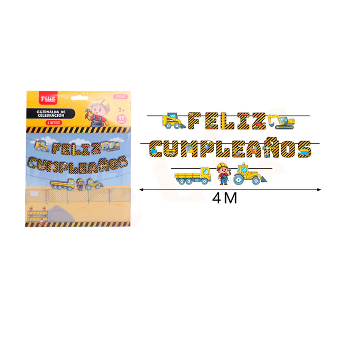 GUIRNALDA LETRAS DE FELIZ CUMPLEAÑOS CONSTRUCCION 4M X1U