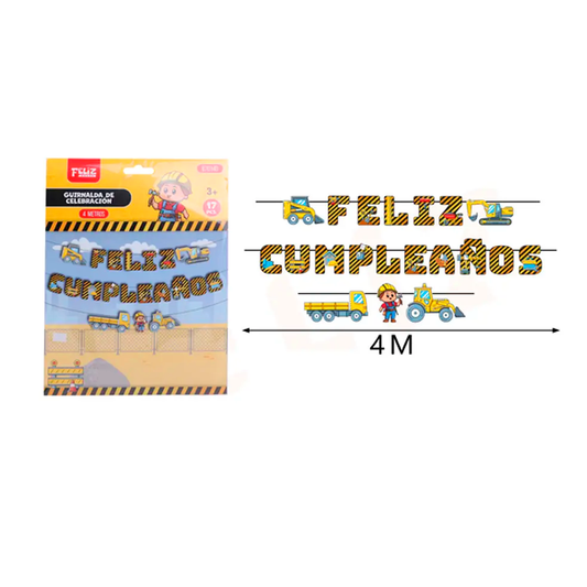 GUIRNALDA LETRAS DE FELIZ CUMPLEAÑOS CONSTRUCCION 4M X1U
