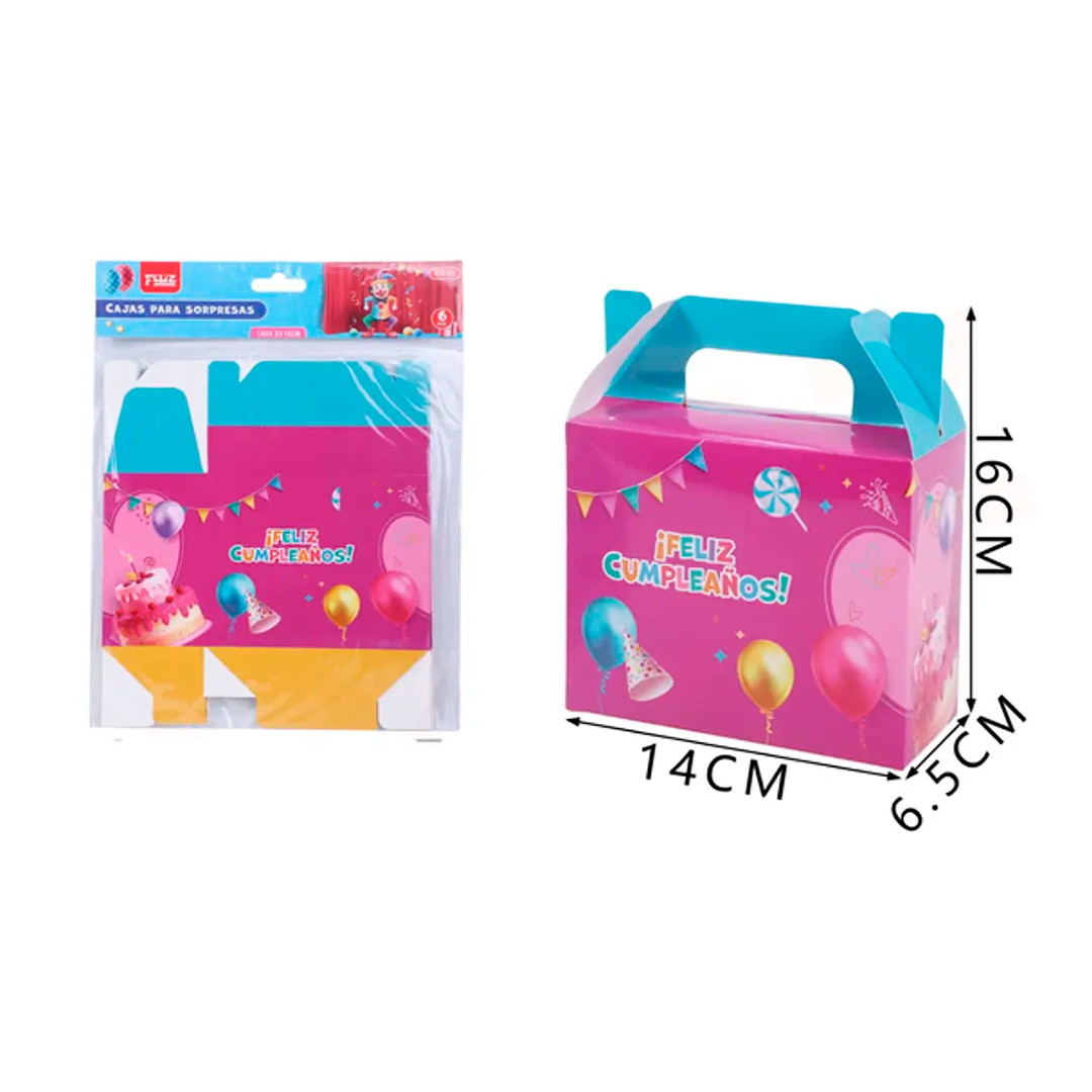 CAJA DE SORPRESAS F.CUMPLE FUCSIA X6U