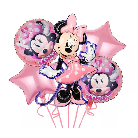 SET GLOBOS LISOS, CONFETI Y METALICO MINNIE X12U