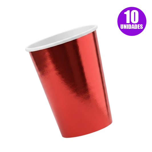 VASO POLIPAPEL METAL ROJO X10U