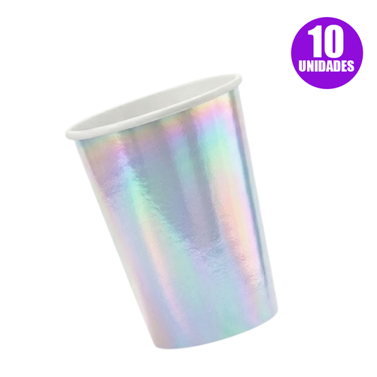 VASO POLIPAPEL METALIZADO 10 U 7OZ IRIDICENTE