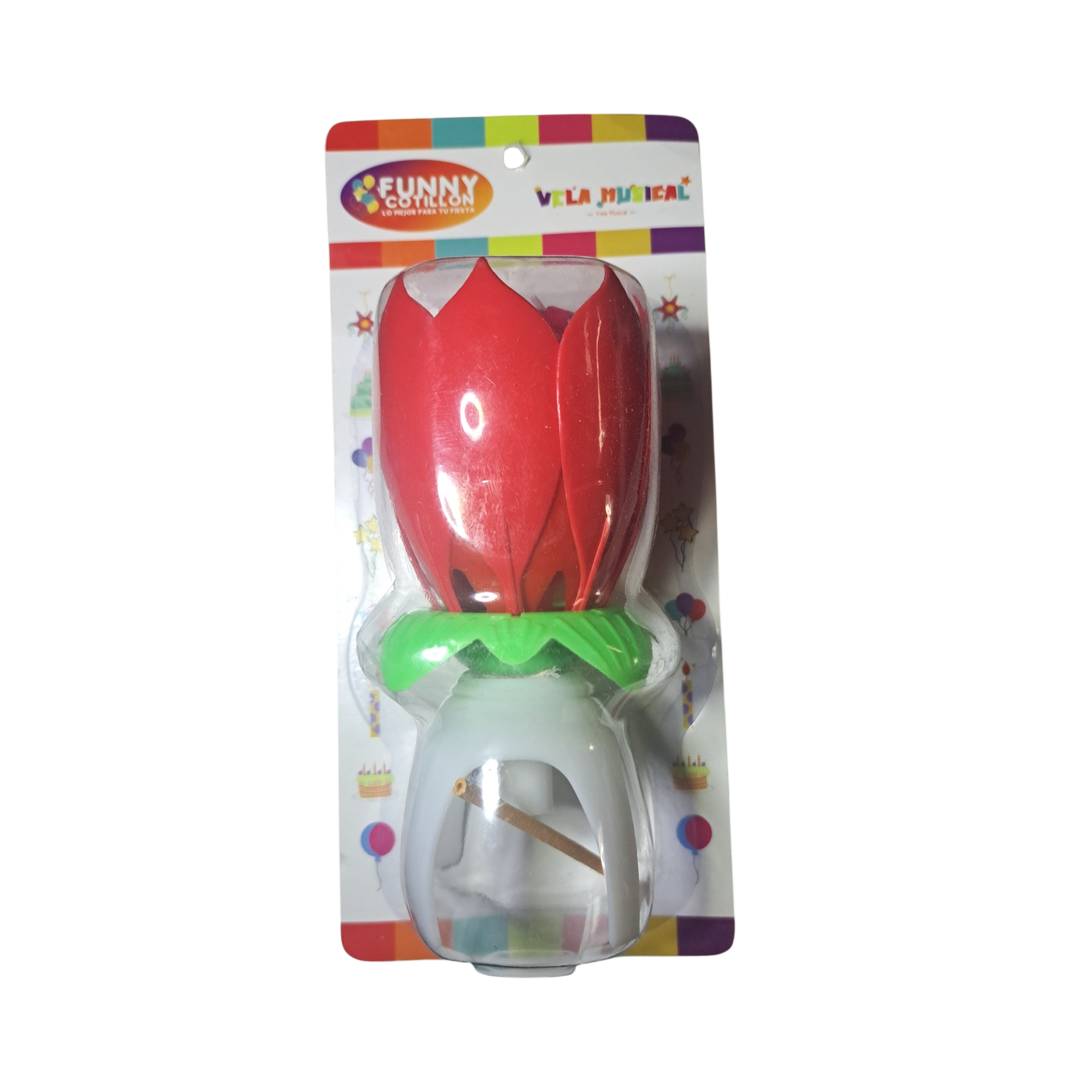 VELA FLOR MUSICAL ROJO